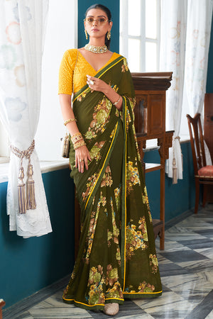 Seaweed Green Organza Saree