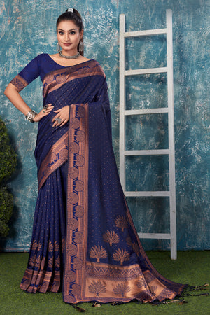 Navy Blue Banarasi Saree