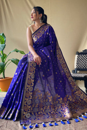Nalli - Look Classy in this Royal Blue Soft Silk Saree with Floral Zari  Designs on the Body. The Pallu of the saree is embellished with Unique  floral zari patterns. Price: INR.