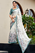 Ivory White Crepe Georgette Saree