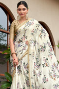 Ivory White Crepe Georgette Saree