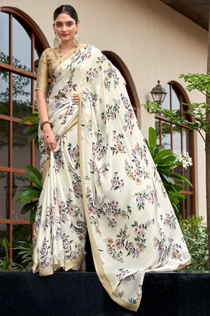 Ivory White Crepe Georgette Saree