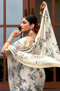 Ivory White Crepe Georgette Saree