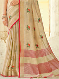 Cream Linen Saree