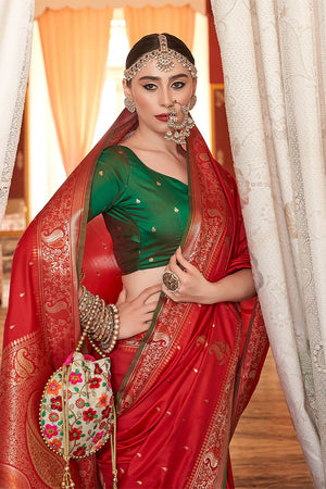 Red banarasi saree hot sale for wedding