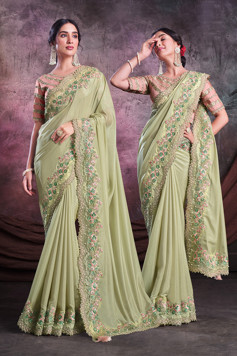 Buy Shimmer Georgette Saree For Women's With Unstitched Blouse Piece Online  In India At Discounted Prices