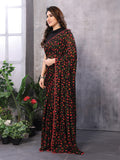 Black & Red Georgette Saree With Blouse Piece