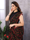 Black & Red Georgette Saree With Blouse Piece