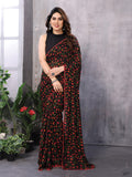 Black & Red Georgette Saree With Blouse Piece