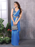 White & Sky blue Georgette Saree With Blouse Piece