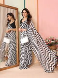 Black & White Georgette Saree With Blouse Piece