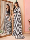 Black & White Georgette Saree With Blouse Piece