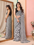 Black & White Georgette Saree With Blouse Piece