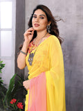 Yellow & Pink Georgette Saree With Blouse Piece