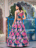 Green with Pink Georgette Lehenga Choli with Shrug