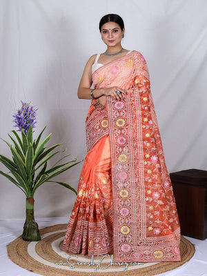 Orange Organza Saree With Blouse Piece