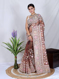 Brown Organza Saree With Blouse Piece