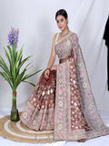 Brown Organza Saree With Blouse Piece