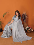 Grey Polyester Zari Saree With Blouse Piece