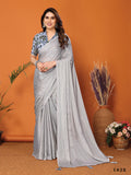 Grey Polyester Zari Saree With Blouse Piece