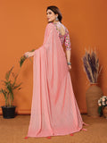 Peach Polyester Zari Saree With Blouse Piece