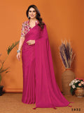 Pink Polyester Zari Saree With Blouse Piece