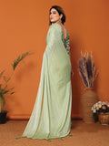 Pista Green Polyester Zari Saree With Blouse Piece