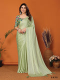 Pista Green Polyester Zari Saree With Blouse Piece