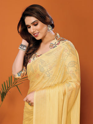 Yellow Polyester Zari Saree With Blouse Piece