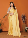 Yellow Polyester Zari Saree With Blouse Piece