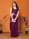 Purple Georgette Saree With Blouse Piece