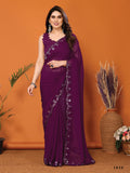 Purple Georgette Saree With Blouse Piece