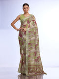 Green Linen Saree With Blouse Piece