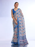 Blue Linen Saree With Blouse Piece