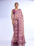 Burgundy Linen Saree With Blouse Piece