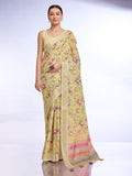 Yellow Linen Blend Saree With Blouse Piece