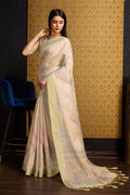 Yellow Organza Silk Saree With Blouse Piece