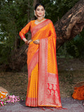 Mustard Banarasi Silk Saree With Blouse Piece