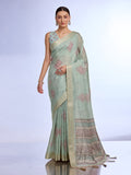 Teal Tissue Saree With Blouse Piece