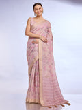 Pink Tissue Linen Saree With Blouse Piece