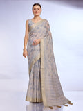 Grey Tissue Linen Saree With Blouse Piece