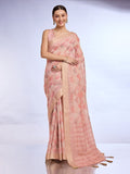 Peach Tissue Linen Saree With Blouse Piece