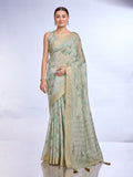 Green Tissue Linen Saree With Blouse Piece