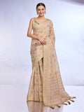 Cream Tissue Linen Saree With Blouse Piece