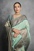 Sea Green Tussar Silk Blend Saree With Blouse Piece