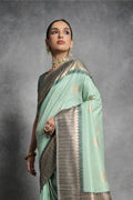 Sea Green Tussar Silk Blend Saree With Blouse Piece