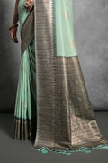 Sea Green Tussar Silk Blend Saree With Blouse Piece