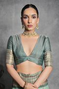 Sea Green Tussar Silk Blend Saree With Blouse Piece