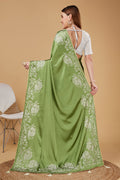 Green Satin Embroidered Broder Satin Saree