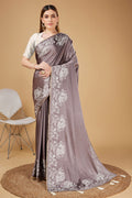 Purple Satin Embroidered Satin Saree